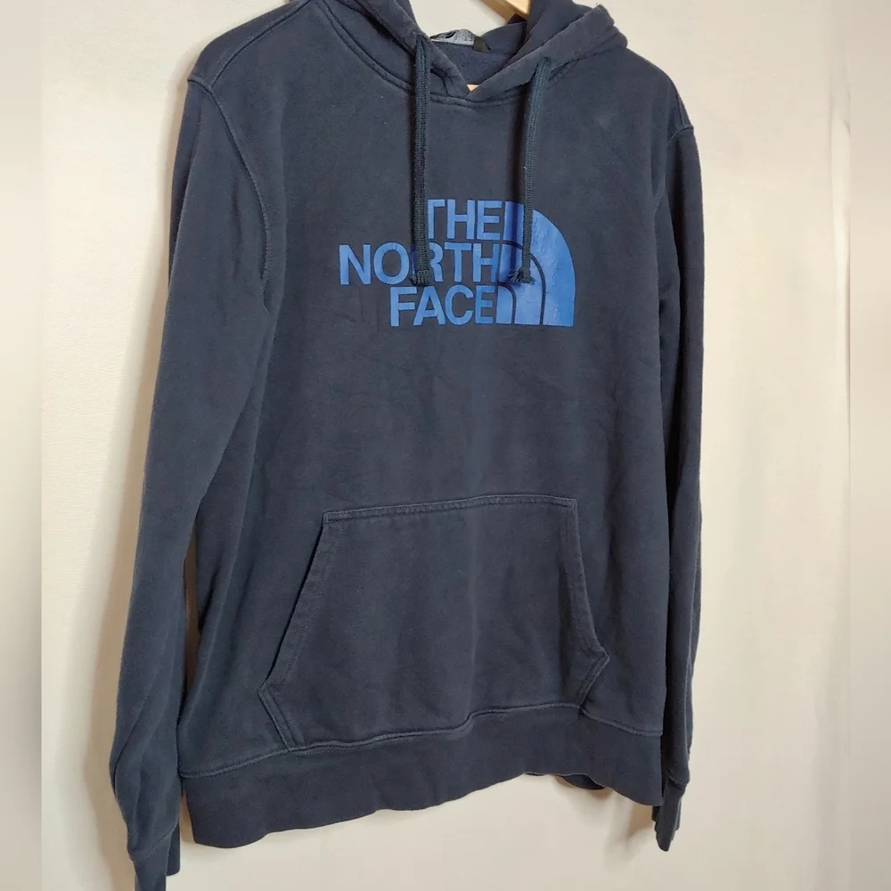 The North‎ Face Dark Blue Hoodie Pullover Sweatshirt Cotton Blend Large L